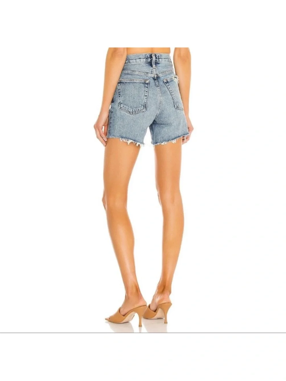 Agolde Riley Light Blue High-Rise Frayed Hem Cutoff Denim Shorts
